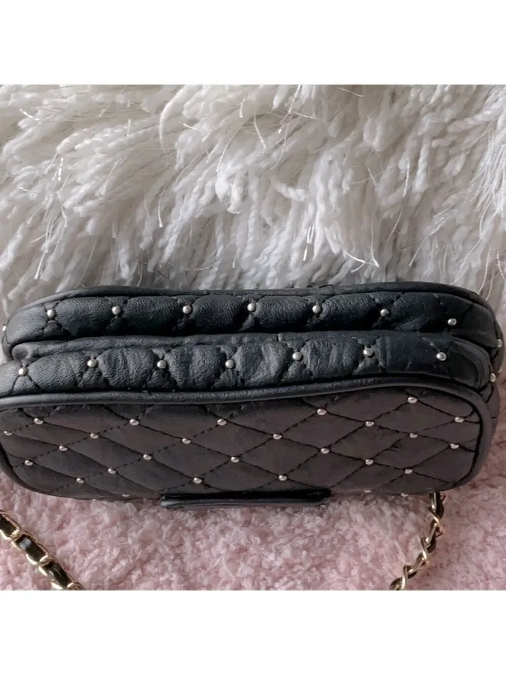 Bebe Black Arm Bag with Gold and Leather Strap